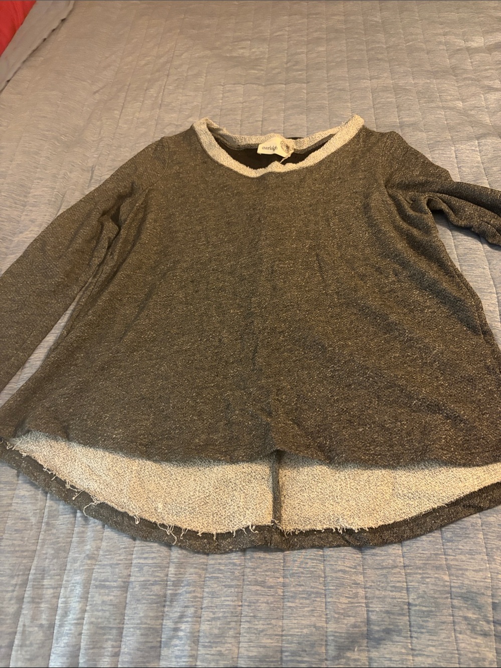 everleigh Charcoal and Cream Raw-Hem Crewneck Sweater